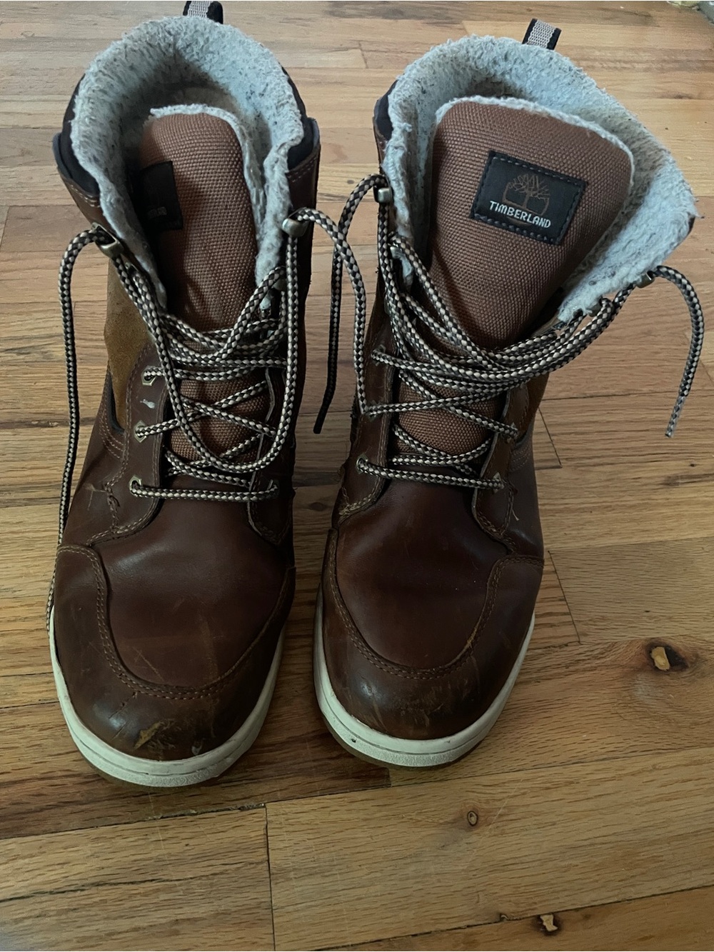 Timberland Brown Lace-Up Leather Winter Boots with Sherpa Collar